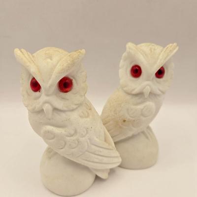LOT 49K: Pair of Alabaster Owl Paperweights with Glass Eyes