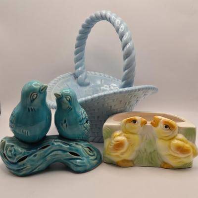 LOT 51K: Ceramic Basket, Blue Bird Potpourri Holder, & Planters and Things Planter