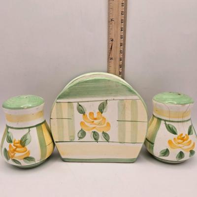 LOT 53K: MCM Leaf Vase, Royal Norfolk Napkin Holder and Salt & Pepper Shakers, Gravy Boat, Schmid Hark the Herald Music Box, Noritake...