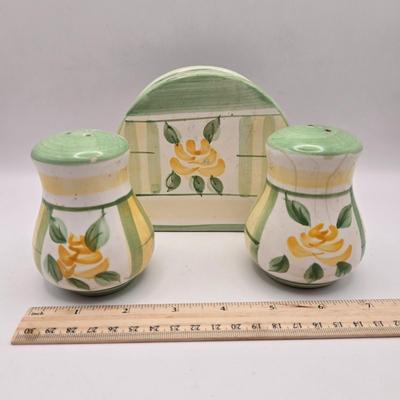 LOT 53K: MCM Leaf Vase, Royal Norfolk Napkin Holder and Salt & Pepper Shakers, Gravy Boat, Schmid Hark the Herald Music Box, Noritake...