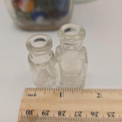 LOT 56K: Don't Lose Your Marbles! Glass Vase, & 2 Abbott Bottles filled with Glass Marbles and 2 Miniature Bottles