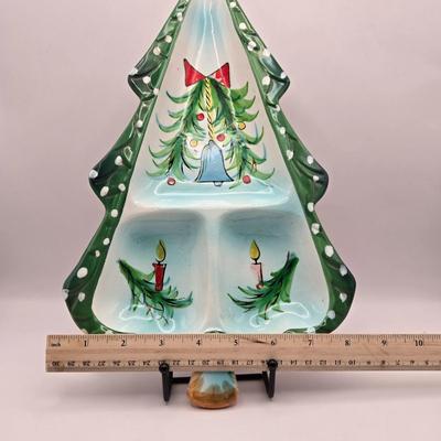 LOT 56K: Holt Howard Christmas Serving Platter, 2 Snow Globes, & Musical Angel Figurine