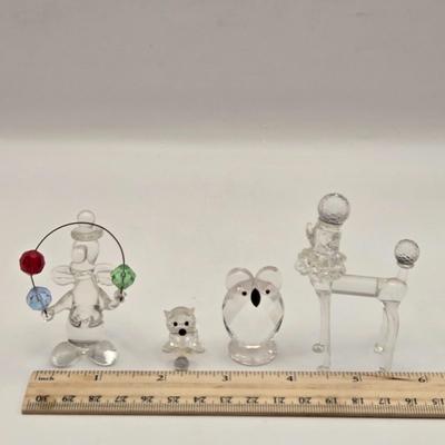 LOT 60K: Glass Clown, Show Dog, Owl, & Cat
