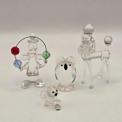 LOT 60K: Glass Clown, Show Dog, Owl, & Cat