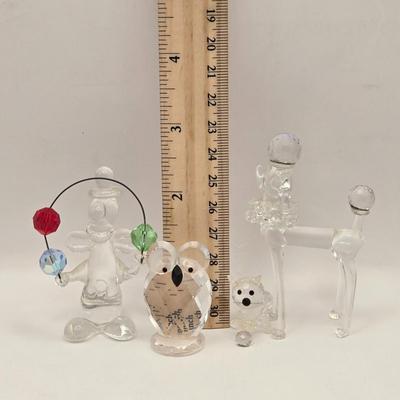 LOT 60K: Glass Clown, Show Dog, Owl, & Cat