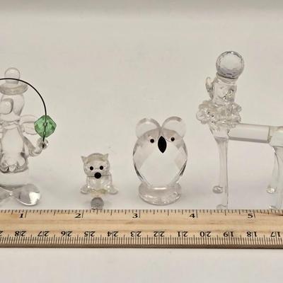 LOT 60K: Glass Clown, Show Dog, Owl, & Cat