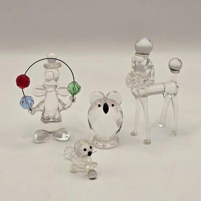 LOT 60K: Glass Clown, Show Dog, Owl, & Cat