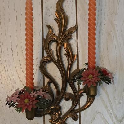 LOT 68K: Vintage Homco Diamond Wall Plaques, Mirror and 2 Side Plaques, and 2 Candle Sconces