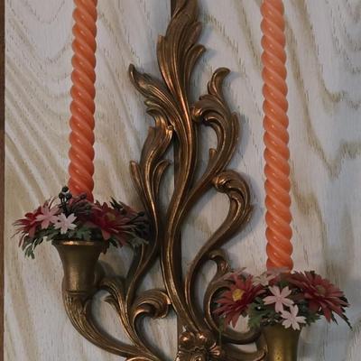 LOT 68K: Vintage Homco Diamond Wall Plaques, Mirror and 2 Side Plaques, and 2 Candle Sconces