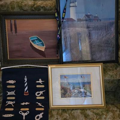 LOT 69K: Hart Lake Print, Lighthouse Print, Paddle Boat Painting, & More