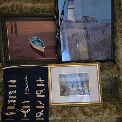 LOT 69K: Hart Lake Print, Lighthouse Print, Paddle Boat Painting, & More