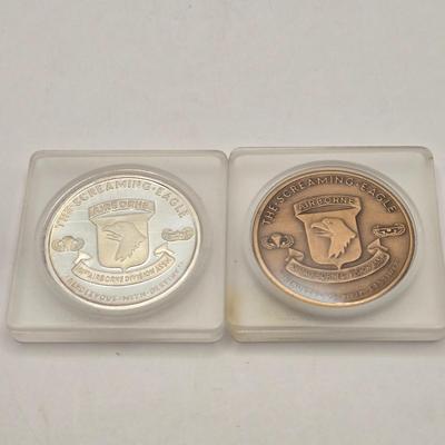 LOT 87J: "The Screaming Eagles" 101st Airborne Division 1 ounce .999 Fine Silver and Bronze Commemorative Coins