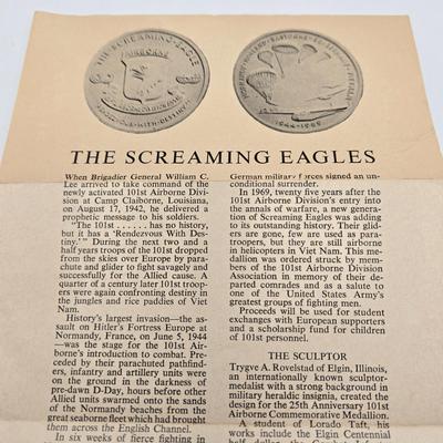 LOT 87J: "The Screaming Eagles" 101st Airborne Division 1 ounce .999 Fine Silver and Bronze Commemorative Coins