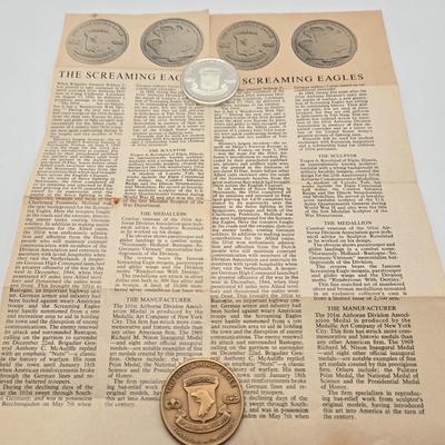 LOT 87J: "The Screaming Eagles" 101st Airborne Division 1 ounce .999 Fine Silver and Bronze Commemorative Coins