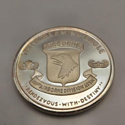LOT 87J: "The Screaming Eagles" 101st Airborne Division 1 ounce .999 Fine Silver and Bronze Commemorative Coins