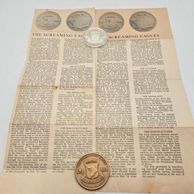 LOT 87J: "The Screaming Eagles" 101st Airborne Division 1 ounce .999 Fine Silver and Bronze Commemorative Coins