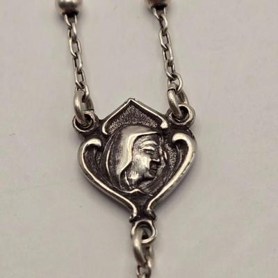 LOT 88J: Sterling Silver Victorian Pillbox on Chain & Sterling Silver Miniature Rosary