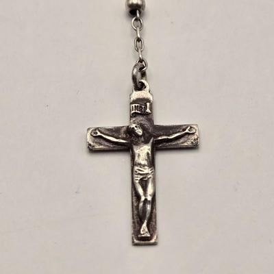 LOT 88J: Sterling Silver Victorian Pillbox on Chain & Sterling Silver Miniature Rosary