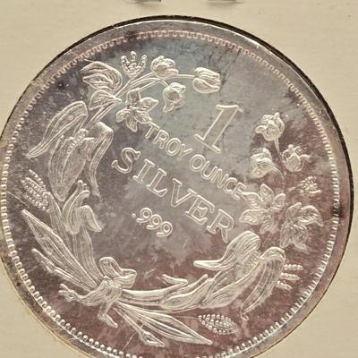 LOT 91J: 1 Ounce Troy .999 Silver Seated Liberty Dollar Coin