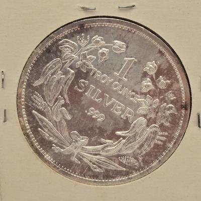 LOT 91J: 1 Ounce Troy .999 Silver Seated Liberty Dollar Coin