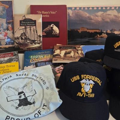 LOT 98K: Philadelphia Naval Ship Yard Books, Hats, T-Shirt, Philadelphia Puzzle, Game, Books, South Jersey Books, & More