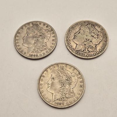 LOT 100J: Morgan Silver Dollars 1883-S, 1848-S, 1890 No Mark/ Philadelphia