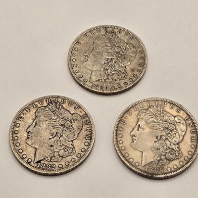 LOT 102J: Morgan Silver Dollars/ 1882-O, 1886-O, 1886 No Mark/ Philadelphia