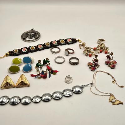LOT 109J: Ladies' Jewelry Collection Including Sterling Silver Pendant, Gold Filled Chain with Butterfly Charm, Clip-On Earrings...