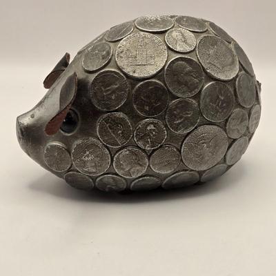 LOT 114K: Two Piggy Banks, Avon Cologne Decanters, & Small Replica of English Field Gun