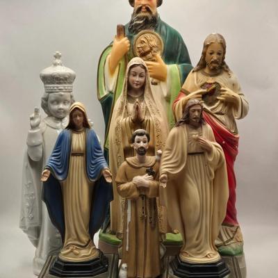 LOT 116:K St. Jude, Jesus Christ, Virgin Mary, and Other Statues, Lighted Figures, Ten Commandment Plate, Pocket Size Bible, & More