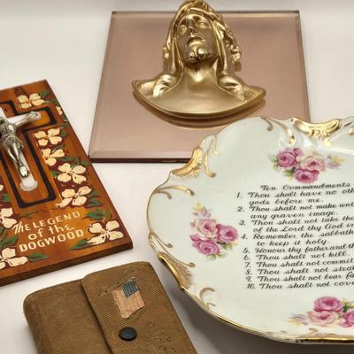 LOT 116:K St. Jude, Jesus Christ, Virgin Mary, and Other Statues, Lighted Figures, Ten Commandment Plate, Pocket Size Bible, & More