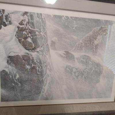 'High Kingdom- Snow Leopard' by Robert Bateman- Double Signed and Numbered- Framed Under Glass- Approx 30 1/2" x 39"