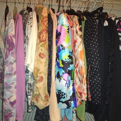 Large Selection of Ladies Clothing- Mostly Tops-Assorted Makers- Approx Size 10- Some New with Tags
