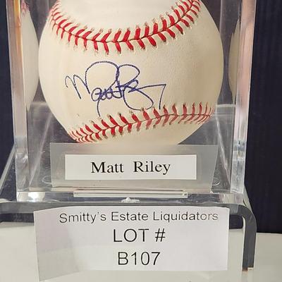 Matt Riley Signed Autographed Baseball In Collectors Case
