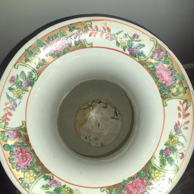 Large Chinese Famille Rose Porcelain Vase with Stand- Approx 10 1/2" in Diameter, 24 1/2" Tall