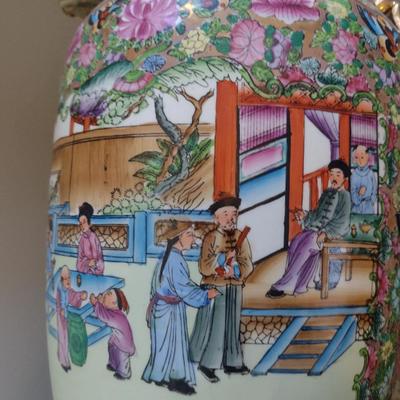 Large Chinese Famille Rose Porcelain Vase with Stand- Approx 10 1/2" in Diameter, 24 1/2" Tall