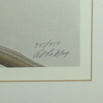 White Heron Print by Art Lamay- Double Signed and Numbered- Framed Under Glass- Approx 27 1/4" x 34 1/2"