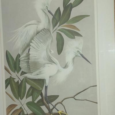 White Heron Print by Art Lamay- Double Signed and Numbered- Framed Under Glass- Approx 27 1/4" x 34 1/2"