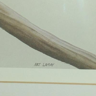 White Heron Print by Art Lamay- Double Signed and Numbered- Framed Under Glass- Approx 27 1/4" x 34 1/2"