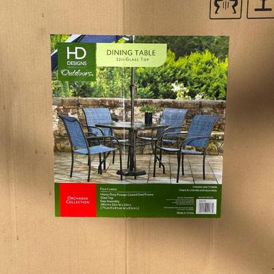 NEW ORCHARDS ROUND STEEL FRAMED WITH GLASS TOP PATIO TABLE