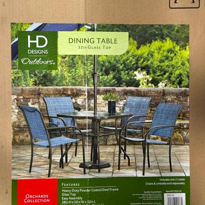 NEW ORCHARDS ROUND STEEL FRAMED WITH GLASS TOP PATIO TABLE