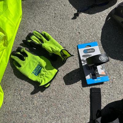 NEW BONTRAGER TIRE PUMP, 2 HELMETS, FLUORESCENT SAFETY VEST AND MORE