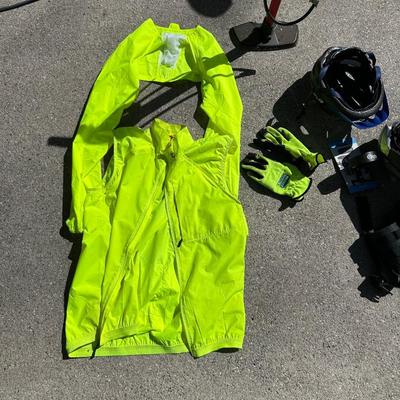 NEW BONTRAGER TIRE PUMP, 2 HELMETS, FLUORESCENT SAFETY VEST AND MORE