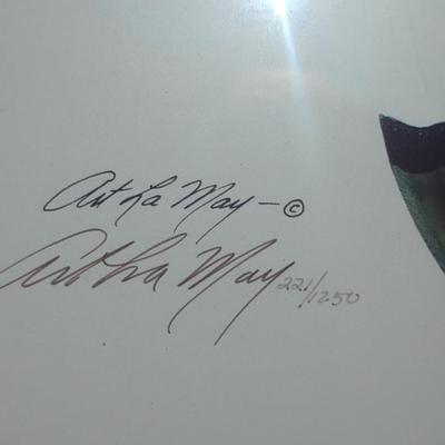 Blue Heron Print by Art Lamay- Double Signed and Numbered- Framed Under Glass- Approx 29" x 40 1/4"