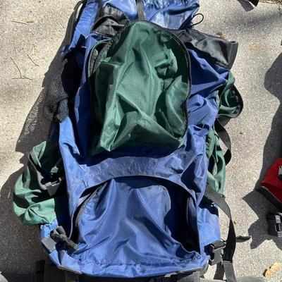 COLEMAN BACKPACK, RAIN PANTS (MED) AND KELTY PACK