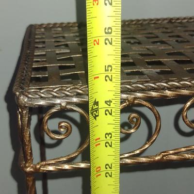 Metal Plant Stand with Woven Design Top- Approx 10 1/2" Square, 24 1/2" Tall