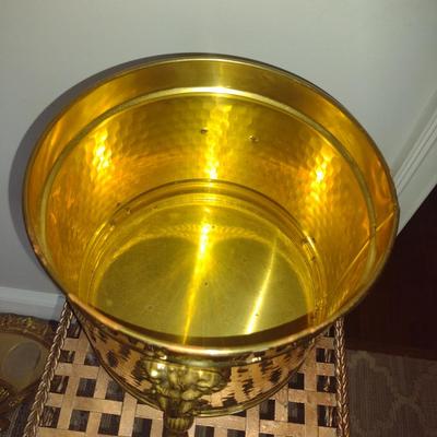 Brass Cachepot/Waste Can with Lion Head Design- Approx 8" in Diameter, 9 1/4" Tall