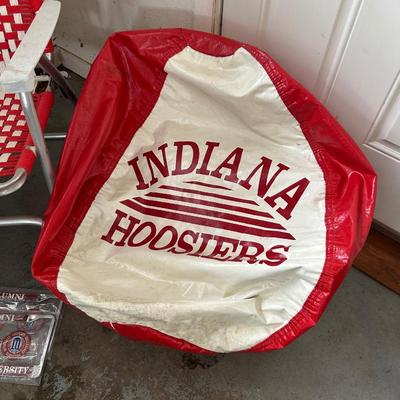 INDIANA HOOSIERS LAWN CHAIR, BEAN BAG CHAIR AND LICENSE PLATE FRAMES