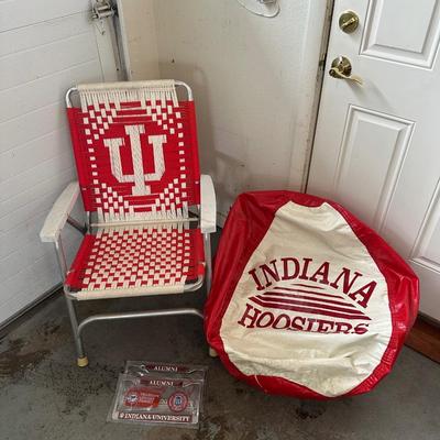 INDIANA HOOSIERS LAWN CHAIR, BEAN BAG CHAIR AND LICENSE PLATE FRAMES