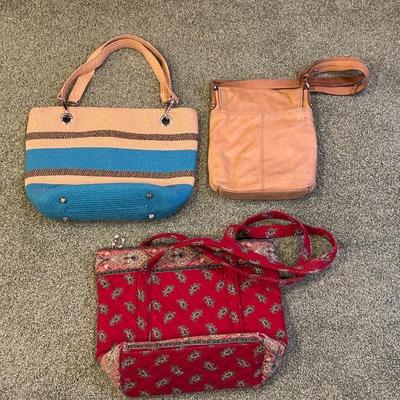 LEATHER PURSE AND 2 TOTE BAGS
